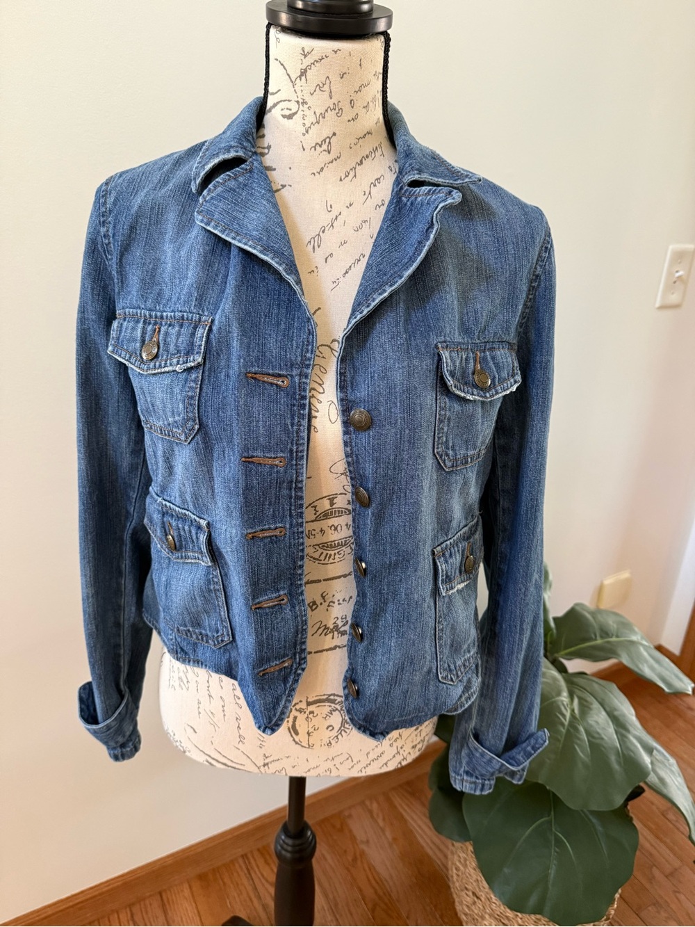 Lauren Jeans Co Ralph Lauren Petite Denim Utility Jacket P/L Y2K 100% Cotton - Picture 1 of 3